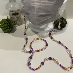 Amethyst stone and rose gold mask lanyard